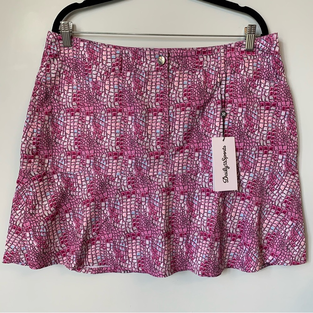 SZ 14 DAILY SPORTS VERONICA COURT SKORT PRINT PINK WHITE MESH SHORT UNDER SKIRT